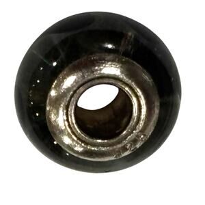 925 Sterling Silver Slide Bead Charm Murano Glass Style Smoky Gray Brown Design